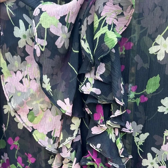 Ralph Lauren Black and Purple Floral Blouse 100% Silk Sheer - Picture 3 of 10